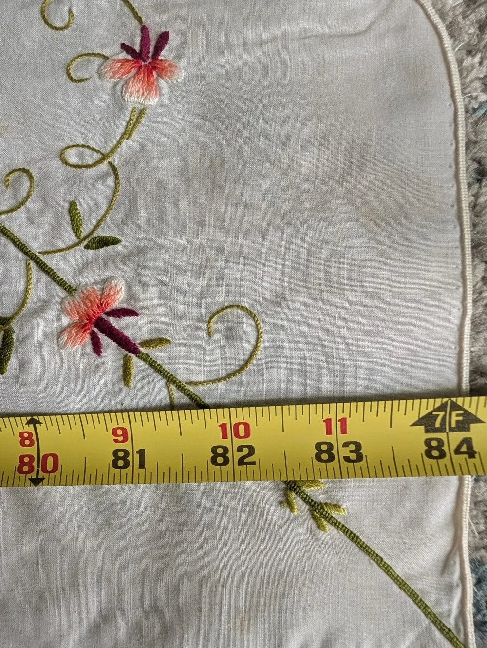 VTG Embroidered Floral Tablecloth - White Pink Green 8 Napkins Eyelet Grandma